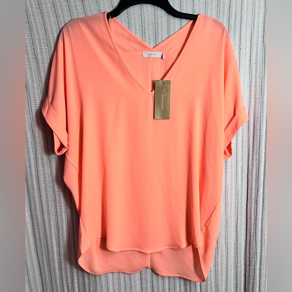 Lush Coral V-Neck Blouse